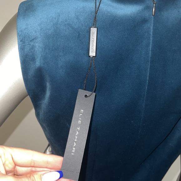 Elie Tahari teal velvet midi dress - Picture 7 of 8